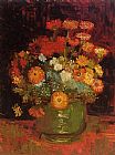 Vincent Van Gogh Canvas Paintings - Vase with Zinnias